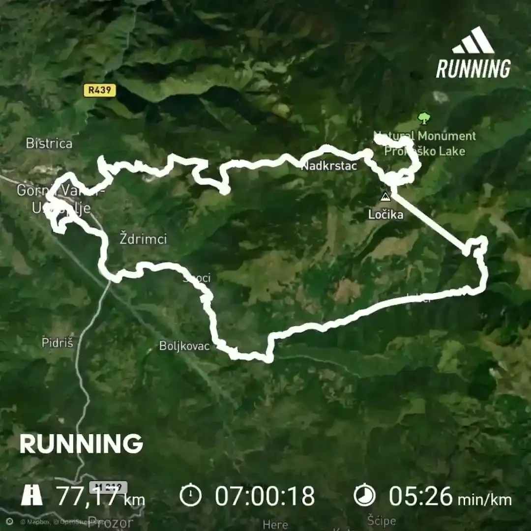 Routenkarte der Einsteiger-Tour: Rundstrecke bei Gornji Vakuf-Uskoplje und dem Prokoško-See