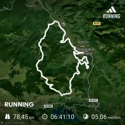 Routenkarte der Fortgeschrittenen-Tour rund um Gornji Vakuf-Uskoplje